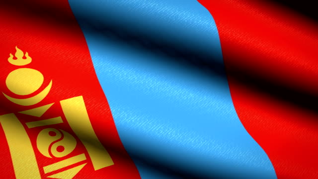 Mongolia-bandera-ondeando-textil-textura-de-fondo.-Seamless-Loop-animación.-Pantalla-completa.-Cámara-lenta.-Vídeo-de-4-K