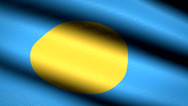 Palau-Flag-Waving-Textile-Textured-Background.-Seamless-Loop-Animation.-Full-Screen.-Slow-motion.-4K-Video
