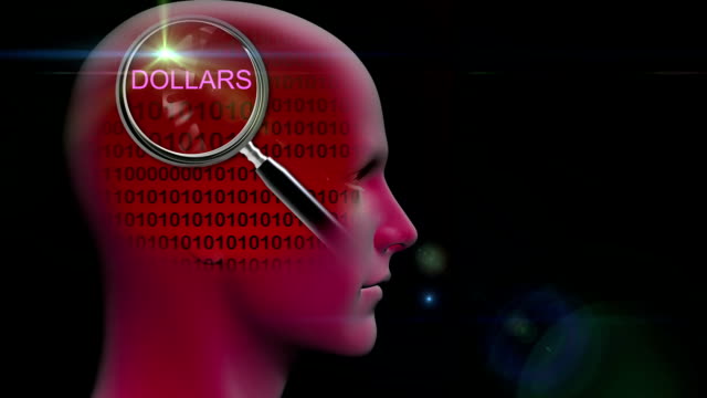 animation---profile-of-a-man-with-close-up-of-magnifying-glass-on-word--DOLLARS