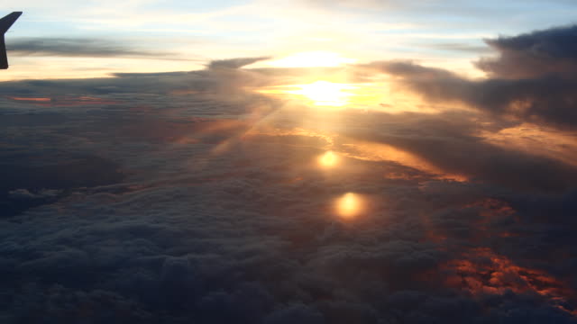 Aerials-view-of-sunset-and-clouds-,view-from-the-plane