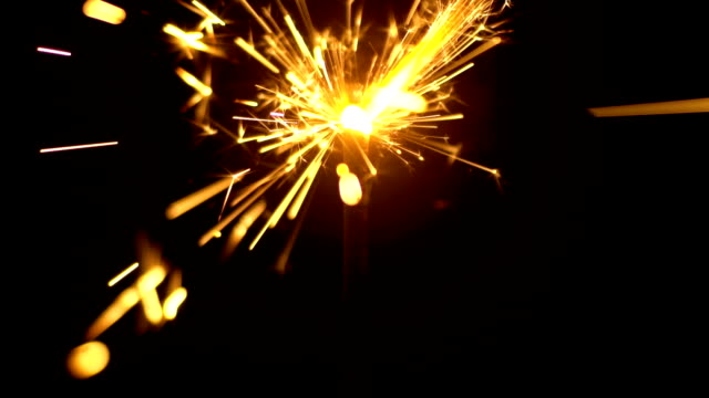 Slow-Motion-Yellow-Sparklers-is-Sparkling-On-Black-Background-Close-Up