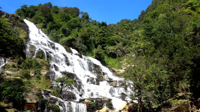 Amazing-deep-forest-big-waterfall-at-Mae-Ya-waterfall,-Doi-Inthanon-national-park-Chiang-Mai,-Thailand.-Translate-text-"-Mae-Ya-waterfall-"