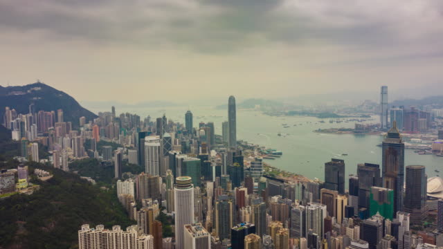 Tag-Licht-Stadtbild-Hafen-Verkehr-Antenne-Timelapse-Panorama-4k-Hongkong