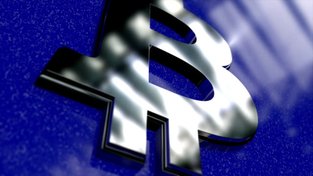 Bitcoin-Crypto-Währung-Block-Ketten-Konzept-3D-Animation.-Abstrakte-nahtlose-Schleife-Animation-von-Bitcoin-Währung-Zeichen,-blauer-Hintergrund