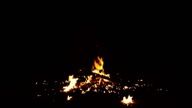 Flame-burn-and-sparkle-at-bonfire-of-the-campfire