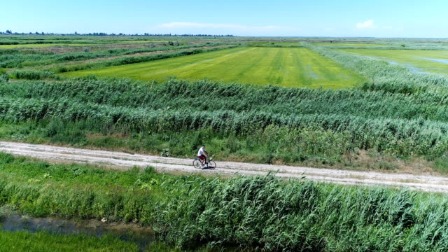Man-riding-bicycle-on-a-rural-road