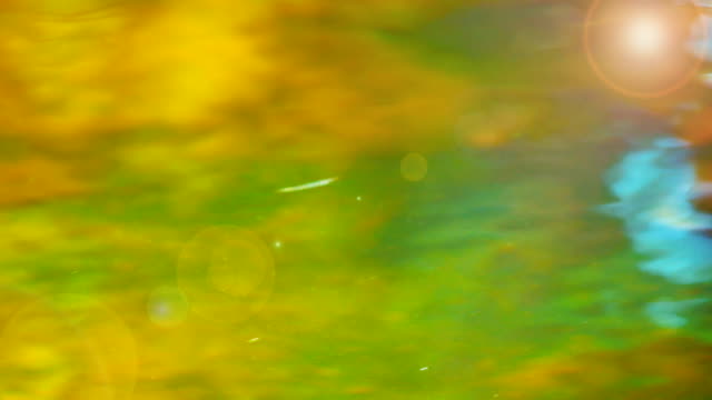 Closeup-Plätschern-des-Wasser-mit-grüner-und-gelber-Farbe-und-Aufflackern-des-Lichts.