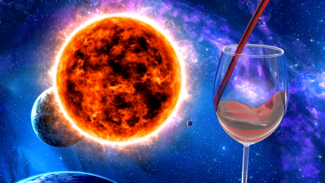 Glas-ist-die-Sonne-mit-Rotwein-gefüllt.