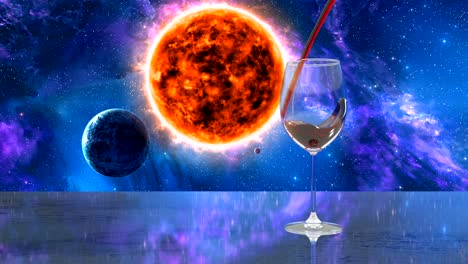 Glas-ist-die-Sonne-mit-Rotwein-gefüllt.