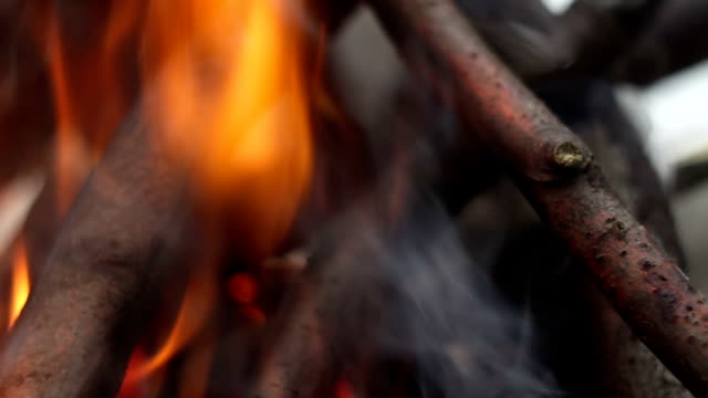 Brennende-krabbelt-Holz-schließen-sich-der-roten-heißen-Feuer
