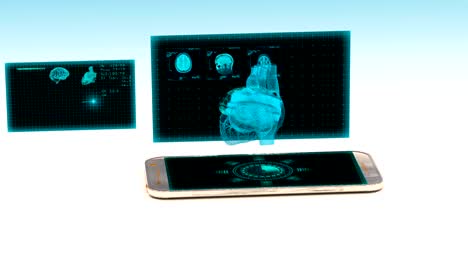 smartphone-projects-a-hologram-of-the-human-heart,-the-concept-of-technology-development-in-medicine