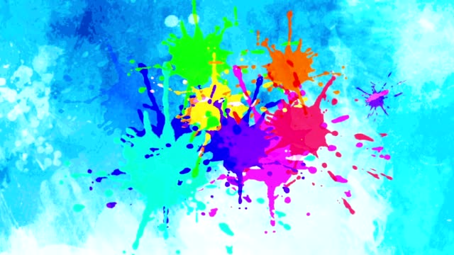Bunte-Tintentropfen-in-Wasser.-Fallende-farbige-Tinte-in-Wasser-mit-blauem-Hintergrund