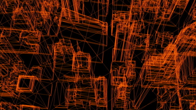 Wire-Frame-Modell-der-Stadt---3D-Rendering