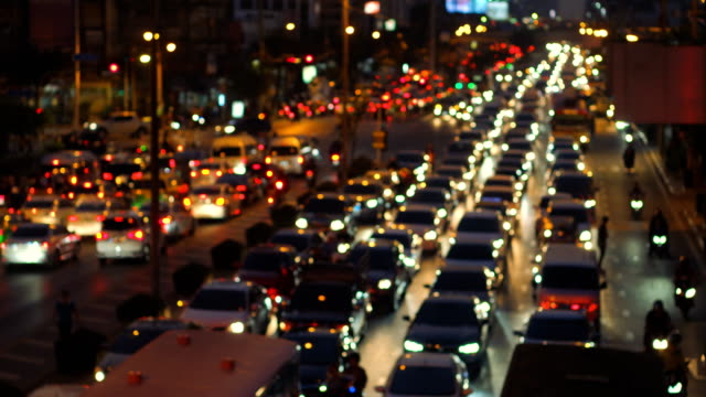 Abstract-blurred-traffic-jam-at-Bangkok,-Thailand