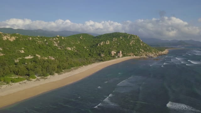 Aerial-view-of-beautiful-tropical-desert-island-beach-from-drone