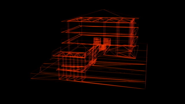 wire-frame-model-of-house---3D-Rendering