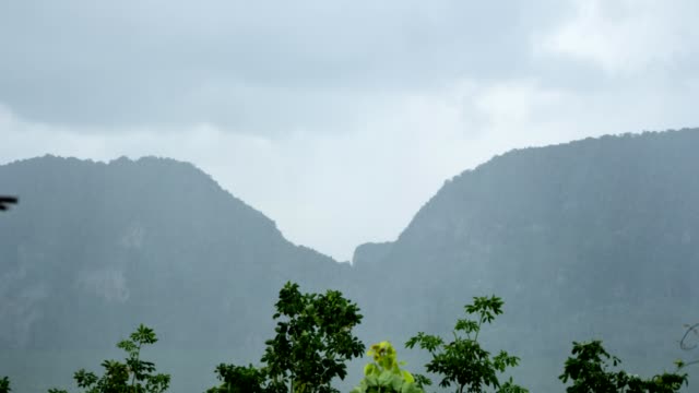 Zeitraffer-der-bewegte-Wolken-am-Himmel-über-tropischen-Regenwald-im-Regen-Tag