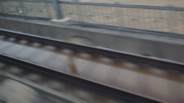 Moving-train-point-of-view-footage,-fast-motion-mode.
