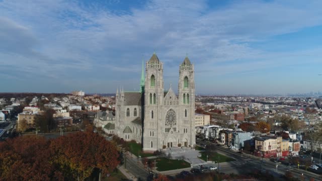 Aerial-of-Cathedral-and-Fall-Leaves