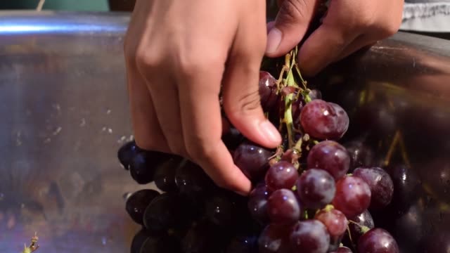 Grape-fruit-home-wine-processing-removing-fruit-from-stem