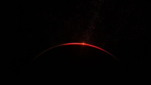 Red-planet-moon-with-sunrise-in-space