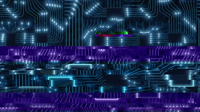 Sci-Fi-digitaler-blauer-Hintergrund,-Leiterplatte-mit-Chips-und-elektronischen-Signalen-3d-rendern-binäre-Daten