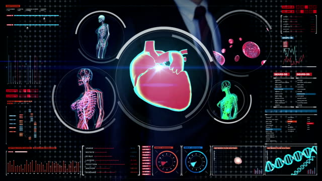Businessman-touching-digital-screen,-scanning-blood-vessel,-lymphatic,-circulatory-system