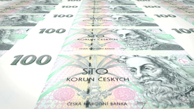 Banknotes-of-one-hundred-czech-korunas-of-Czech-Republic,-cash-money,-loop