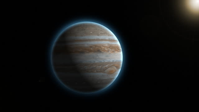 Die-Sonne-bricht-in-Aussicht-über-Jupiters-Horizont-und-beleuchtet-die-Oberfläche.