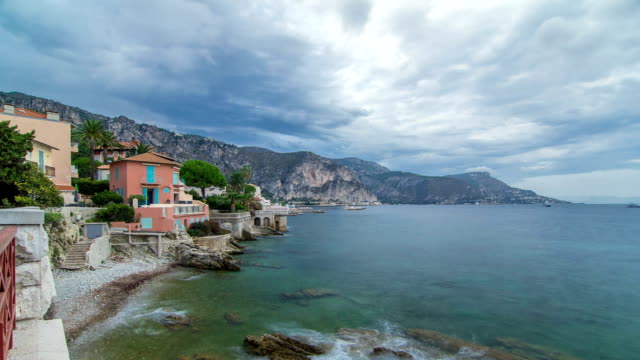 View-from-famous-villa-Kerylos-timelapse,-Beaulieu-sur-Mer,-French-Riviera,-France