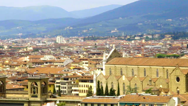 Panorama-of-Santa-Croce-church-and-cathedral-of-Santa-Maria-del-Fiore,-Florence
