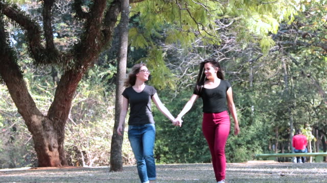 Gay-girlfriends-together-at-the-park-holding-hands