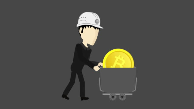 Bitcoin-Miner-mit-einem-Bergbau-Karren-gonna-die-richtige-Animation---4K-Matte-enthalten