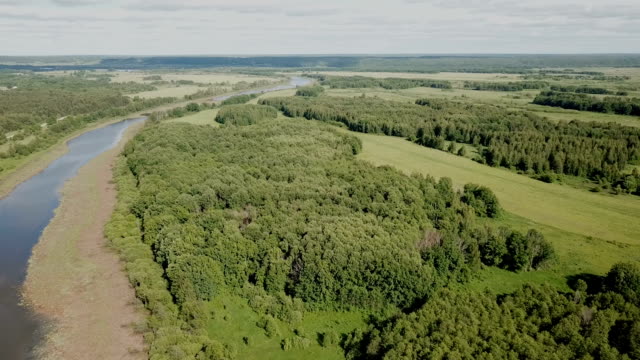Luftaufnahme-des-malerischen-Waldlandschaft-in-Zentralrussland