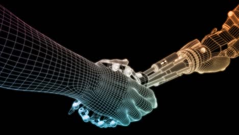Technologie-Partnerschaft-mit-Handschlag-zwischen-Roboter-und-Menschenverleihrung