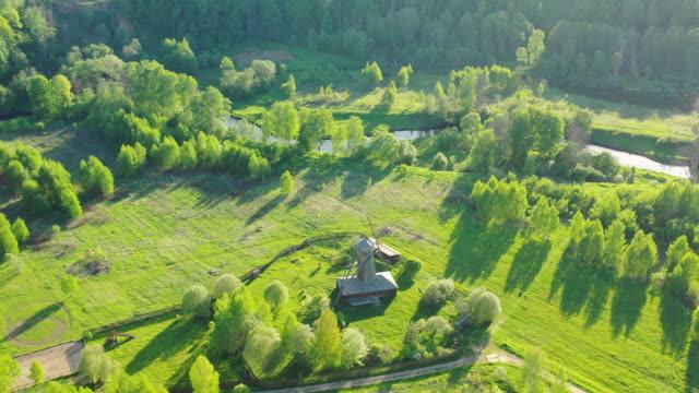 Aerial-view-of-the-wind-mill-in-the-forest