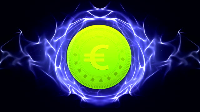 Monedas-de-euro,-divisa-moneda-símbolo-animación,-renderizado,-Fondo,-bucle
