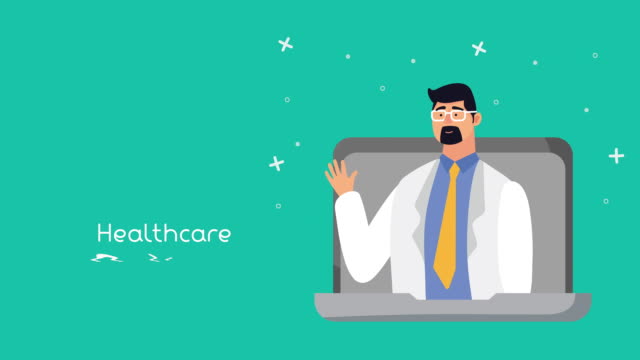 Laptop-mit-Gesundheits-Online-Technologie-und-Arzt