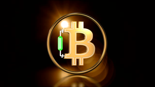 Rotating-Bitcoin-on-black-background,-3d-animation