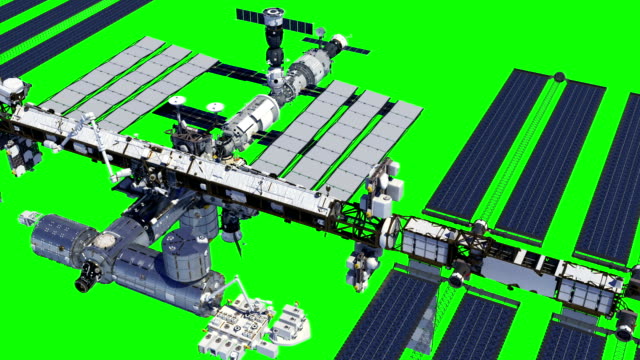 Flight-Of-The-International-Space-Station-On-Green-Screen