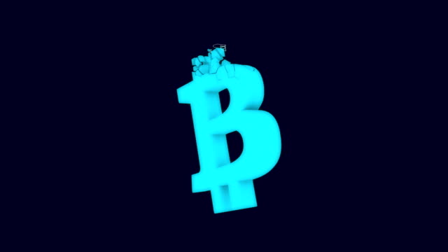 Efectivo-de-Bitcoin-cryptocurrency-minera-proceso-animación-3D-aislado-sobre-fondo-azul-con-canal-alfa