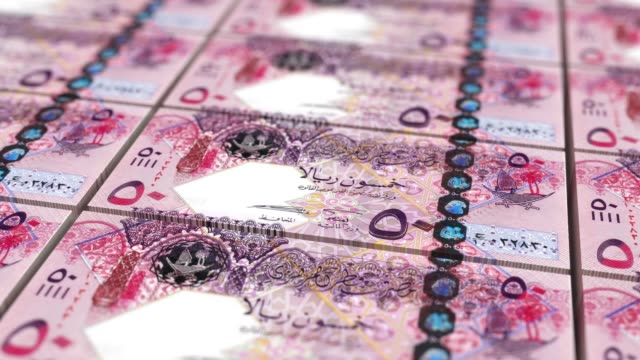 Arab-Qatar-50-Riyal-Banknotes-Looping-Background
