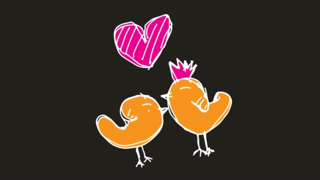 Kinder-Zeichnung-auf-schwarzen-Hintergrund-Thema-Huhn-und-Liebe