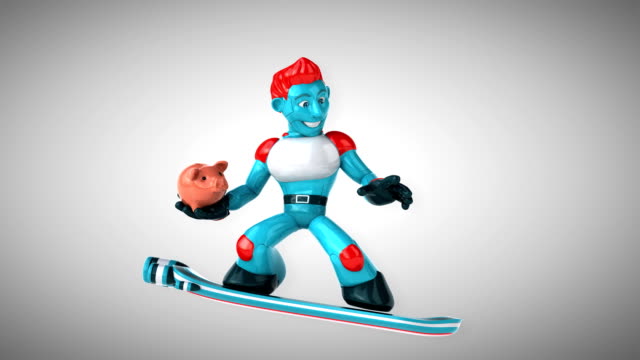 Robot-surfing-3D-animación