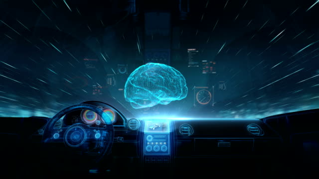 Inside-of-Future-hybrid-cars,-Rotating-digital-brain,-artificial-intelligence.
