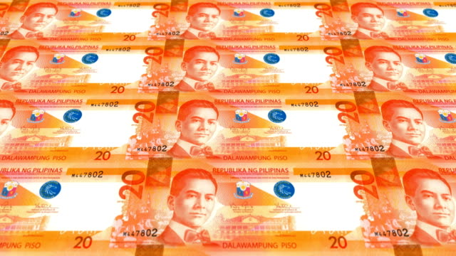Banknoten-der-zwanzig-Philippinischer-Peso-Philippinen,-Bargeld,-Schleife