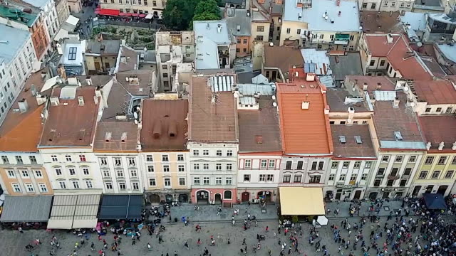 Busy-traffic-of-tourists-and-residents-of-Lviv-in-narrow-ancient-streets-of-city