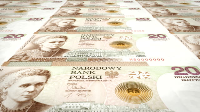 Banknoten-von-zwanzig-polnische-Zloty-Polen-Rollen,-Bargeld,-Schleife