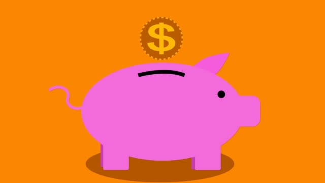 Piggy-bank-money-saving-concept,-looping-animation-orange