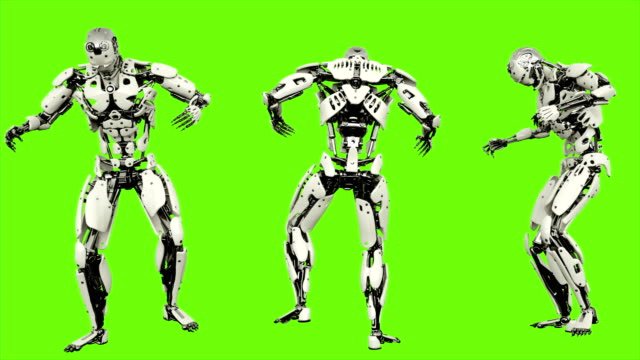 Robot-android-es-derrotado.-Movimiento-lazo-realista-en-pantalla-verde-de-fondo.-4K